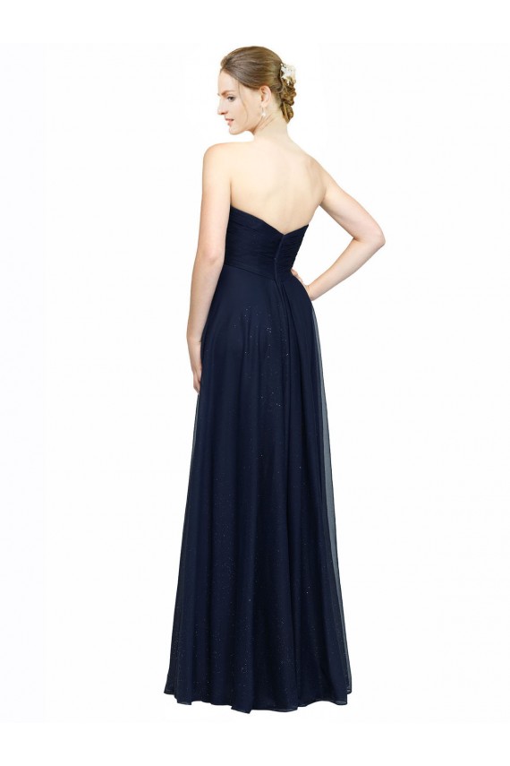 Dunkelmarine A-Linien Trägerlos Chiffon Lange Brautjungfernkleider Hersteller