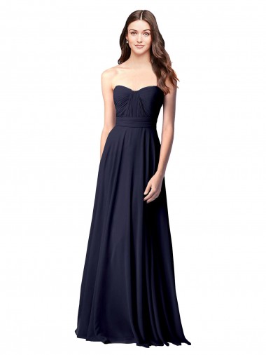 Dunkelmarine A-Linien Trägerlos Chiffon Lange Brautjungfernkleider Hersteller
