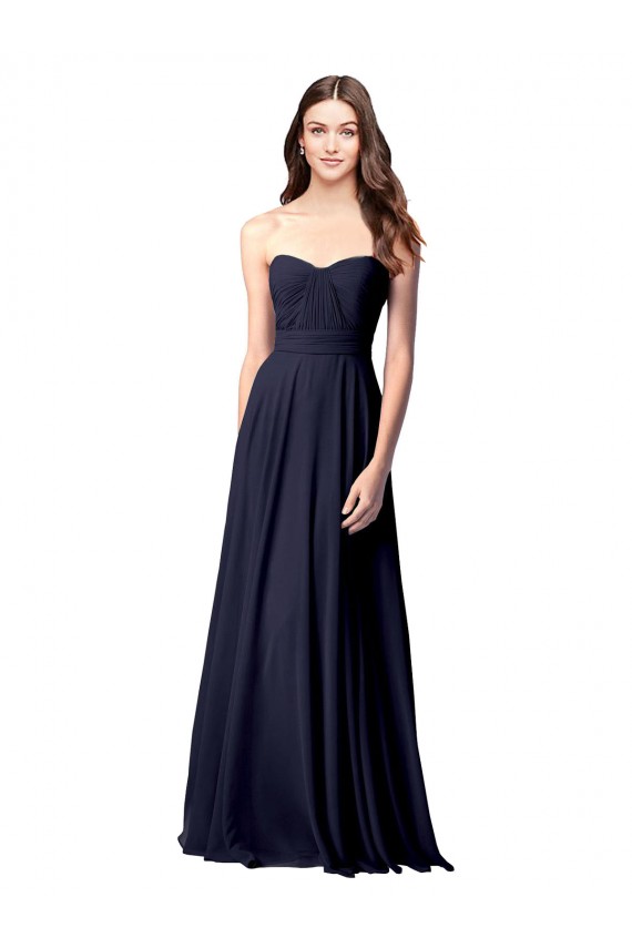 Dunkelmarine A-Linien Trägerlos Chiffon Lange Brautjungfernkleider Hersteller