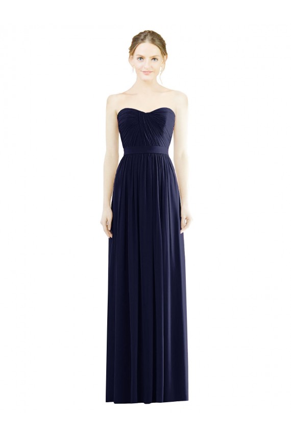 Dunkelmarine A-Linien Trägerlos Chiffon Lange Formale Brautjungfernkleider / Abendkleider Hersteller