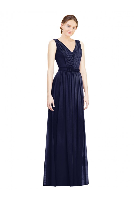 Dunkelmarine A-Linien V-Ausschnitt Chiffon Lange Brautjungfernkleider Hersteller