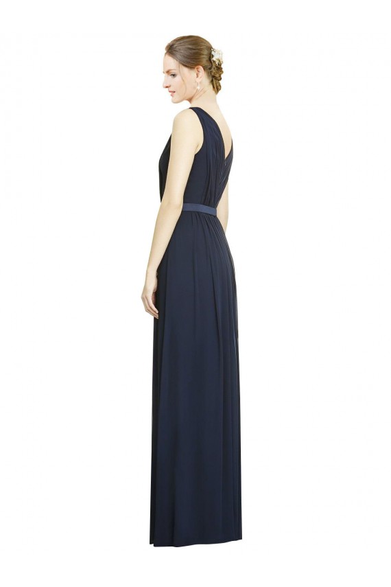 Dunkelmarine A-Linien V-Ausschnitt Chiffon Lange Brautjungfernkleider Hersteller