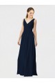 Dunkelmarine A-Linien V-Ausschnitt Chiffon Lange Brautjungfernkleider Hersteller