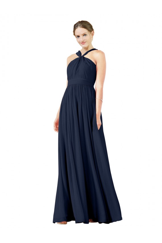 Dunkelmarine A-Linien V-Ausschnitt Chiffon Lange Brautjungfernkleider Hersteller