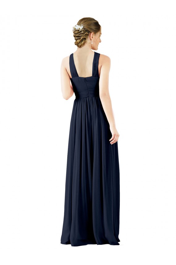 Dunkelmarine A-Linien V-Ausschnitt Chiffon Lange Brautjungfernkleider Hersteller
