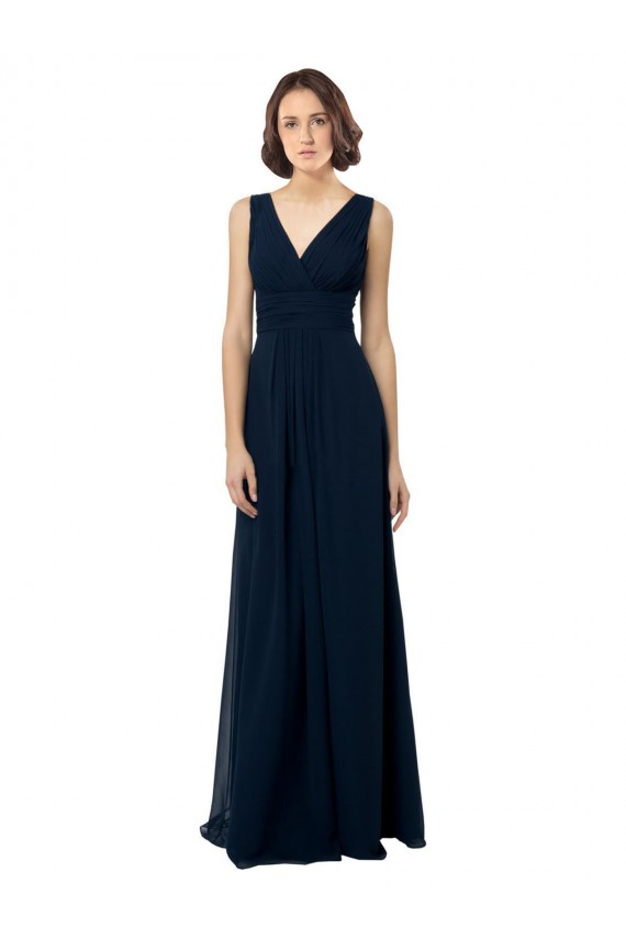 Dunkelmarine A-Linien V-Ausschnitt Chiffon Lange Brautjungfernkleider Hersteller