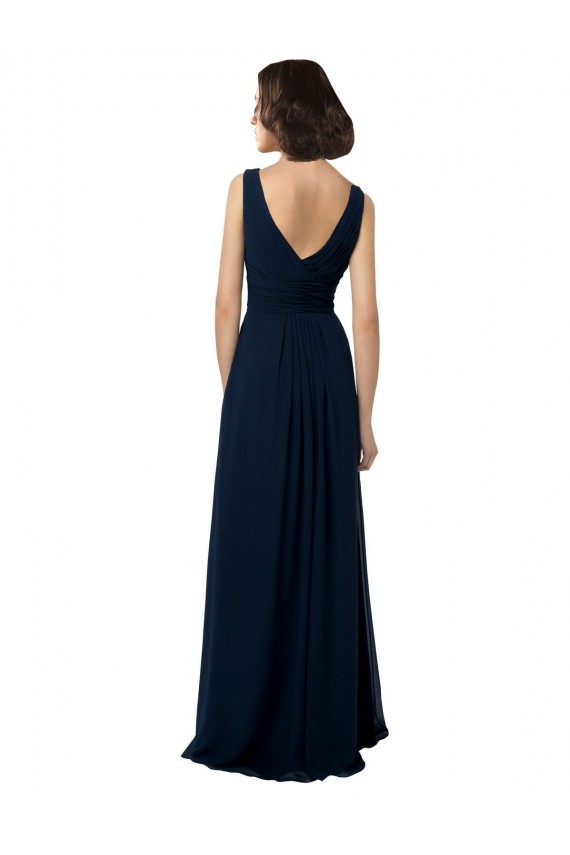 Dunkelmarine A-Linien V-Ausschnitt Chiffon Lange Brautjungfernkleider Hersteller