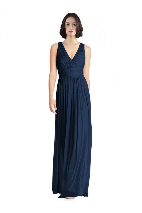 Dunkelmarine A-Linien V-Ausschnitt Chiffon Lange Brautjungfernkleider Hersteller