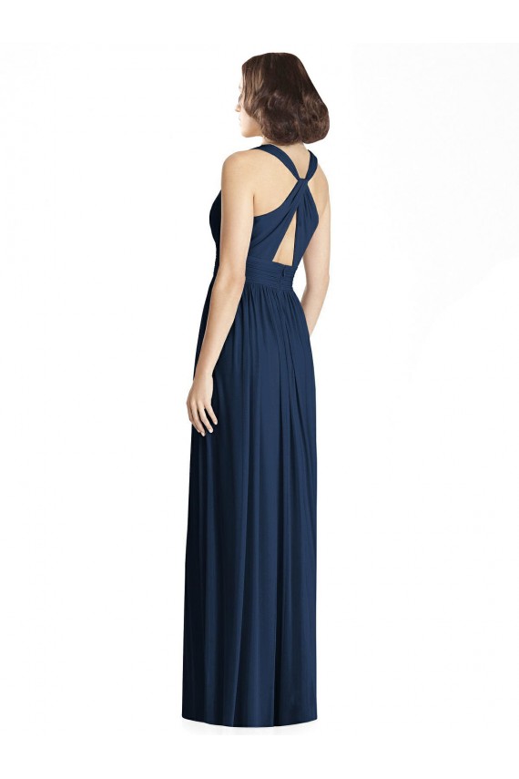 Dunkelmarine A-Linien V-Ausschnitt Chiffon Lange Brautjungfernkleider Hersteller