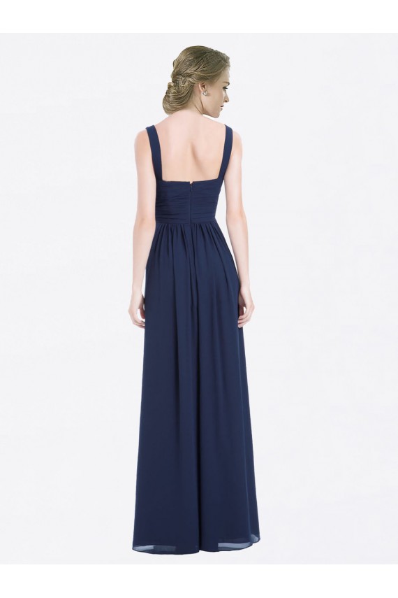 Dunkelmarine A-Linien V-Ausschnitt Chiffon Lange Brautjungfernkleider Hersteller