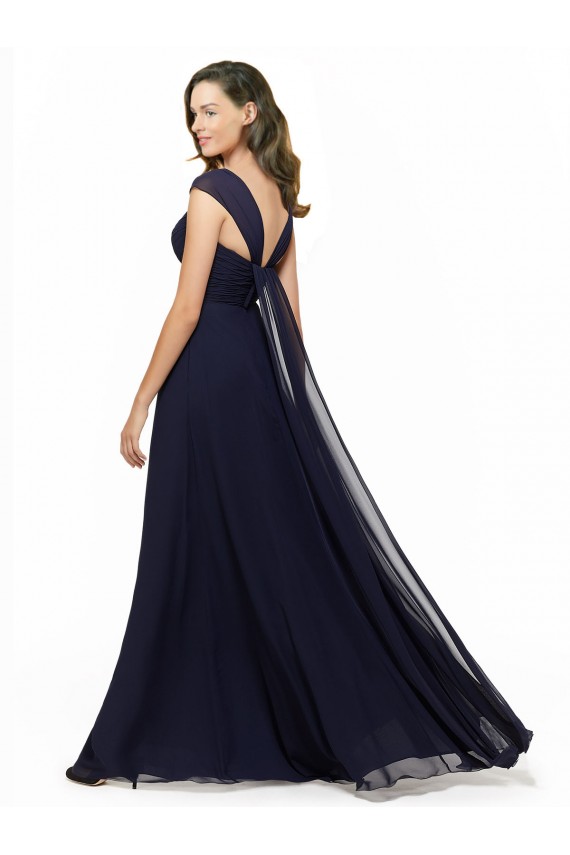 Dunkelmarine A-Linien V-Ausschnitt Chiffon Lange Brautjungfernkleider Hersteller