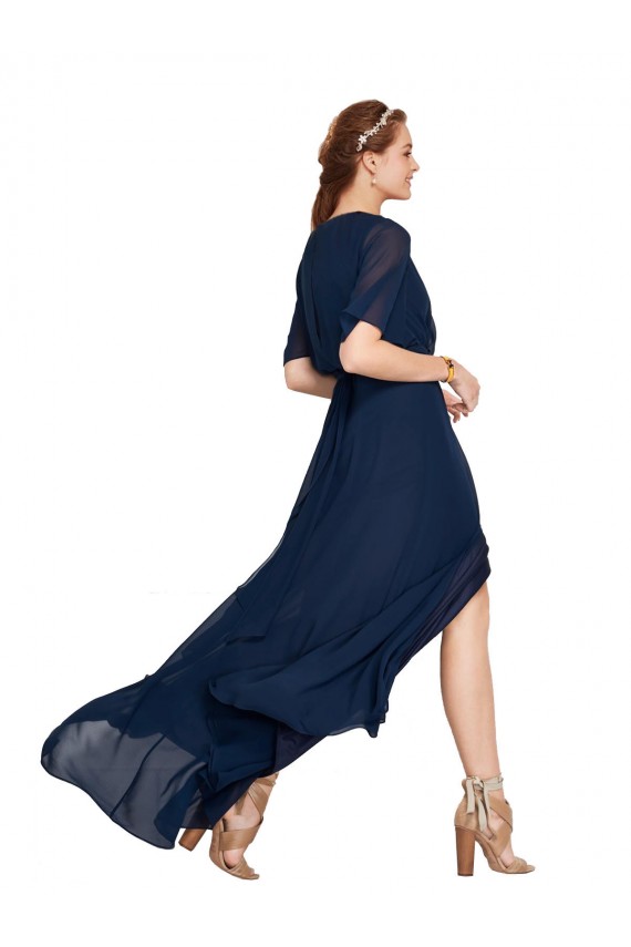 Dunkelmarine A-Linien V-Ausschnitt Chiffon Lange Brautjungfernkleider Hersteller
