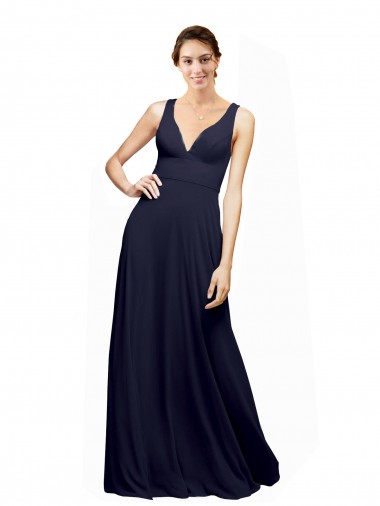 Dunkelmarine A-Linien V-Ausschnitt Chiffon Lange Brautjungfernkleider Hersteller