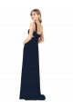 Dunkelmarine A-Linien V-Ausschnitt Chiffon Lange Brautjungfernkleider Hersteller