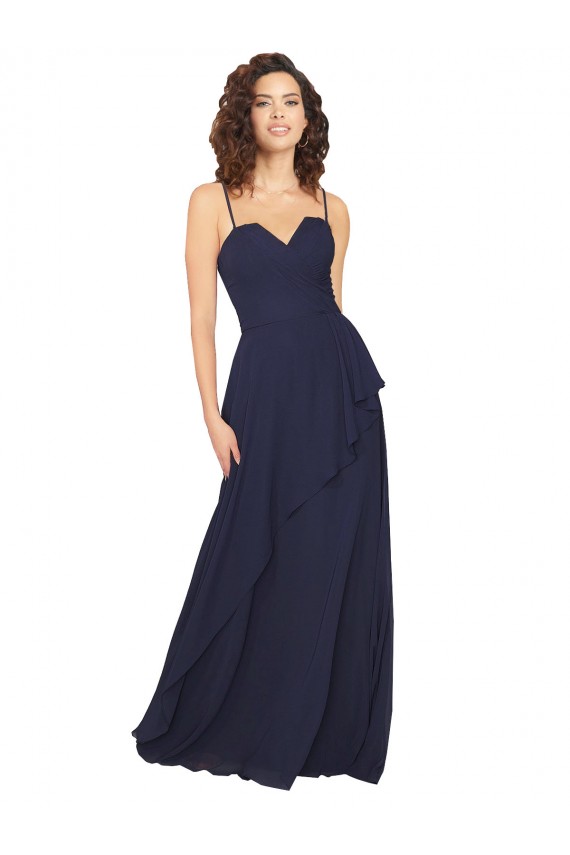 Dunkelmarine A-Linien V-Ausschnitt Chiffon Lange Brautjungfernkleider Hersteller