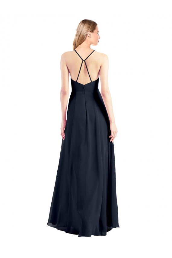 Dunkelmarine A-Linien V-Ausschnitt Chiffon Lange Brautjungfernkleider / Abiballkleider Hersteller