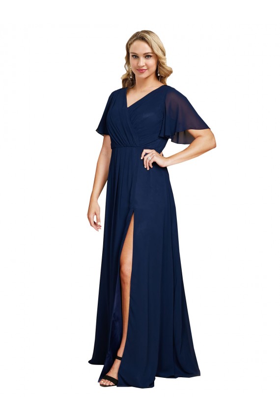 Dunkelmarine A-Linien V-Ausschnitt Chiffon Lange Formale Brautjungfernkleider / Abendkleider / Abiballkleider Hersteller