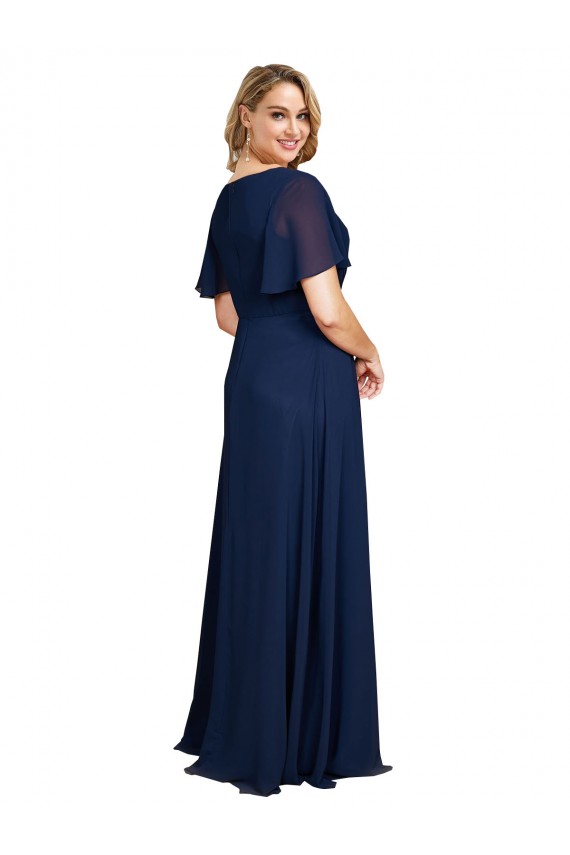 Dunkelmarine A-Linien V-Ausschnitt Chiffon Lange Formale Brautjungfernkleider / Abendkleider / Abiballkleider Hersteller
