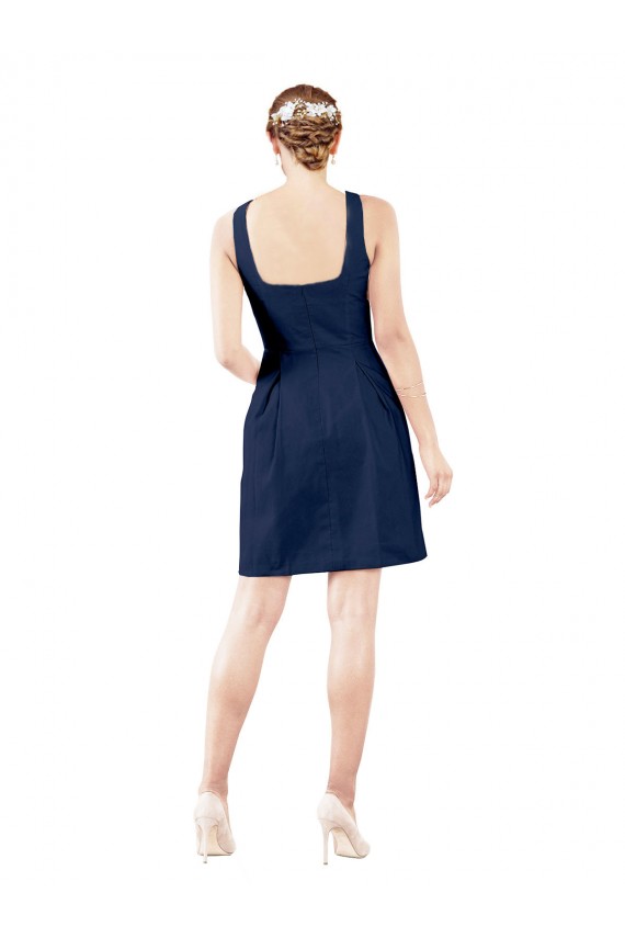 Dunkelmarine A-Linien V-Ausschnitt Knielang Satin Kurze Brautjungfernkleider / Cocktailkleider / Heimkehr Kleider Hersteller