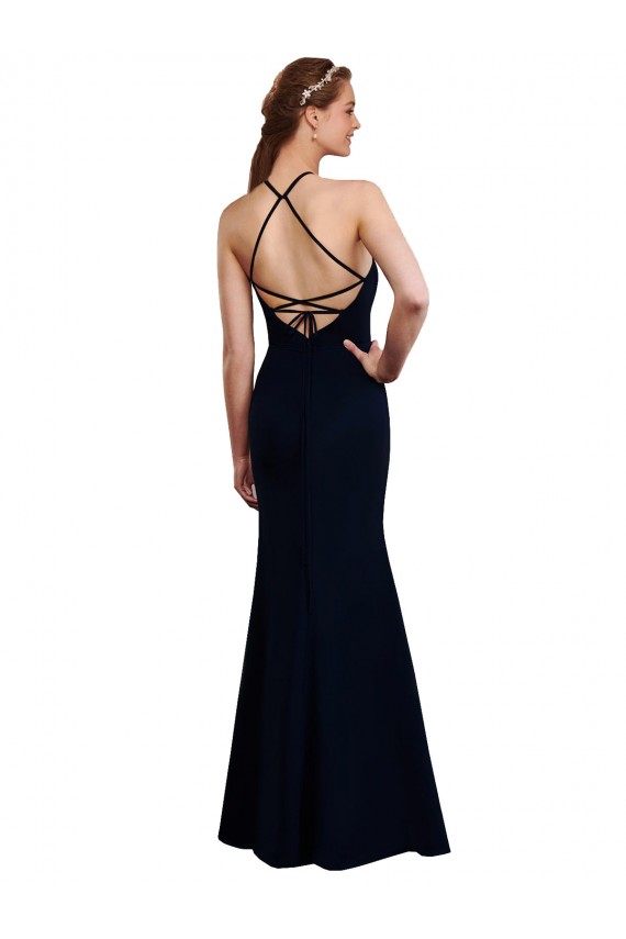 Dunkelmarine Meerjungfrau Neckholder Chiffon Lange Brautjungfernkleider Hersteller