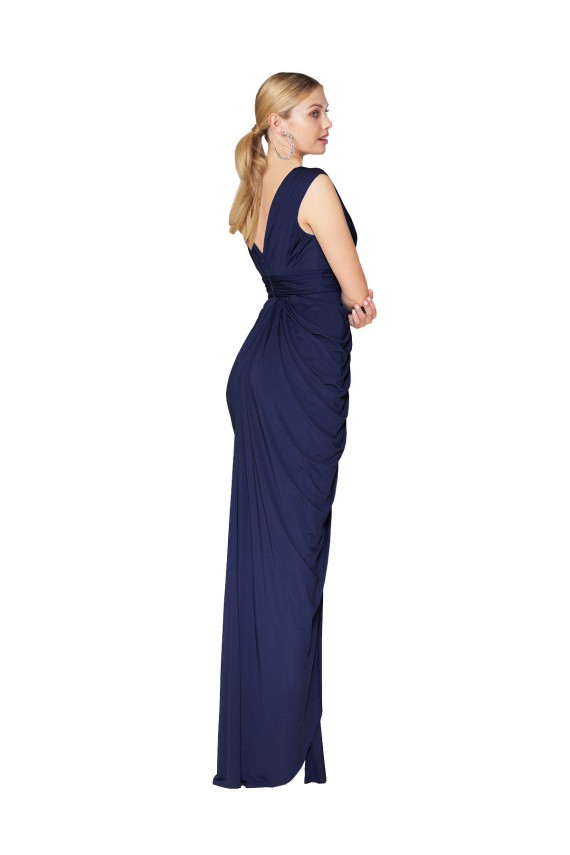 Dunkelmarine Meerjungfrau V-Ausschnitt Chiffon Lange Formale Brautjungfernkleider / Abendkleider / Abiballkleider Hersteller