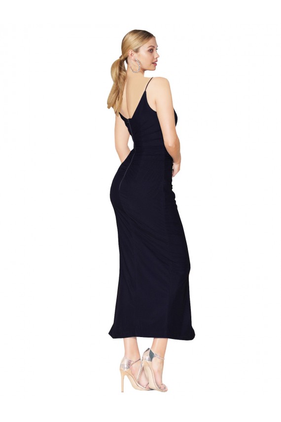 Dunkelmarine Meerjungfrau V-Ausschnitt Knielang Chiffon Kurze Formale Brautjungfernkleider / Abendkleider / Abiballkleider / Cocktailkleider / Heimkehr Kleider Hersteller
