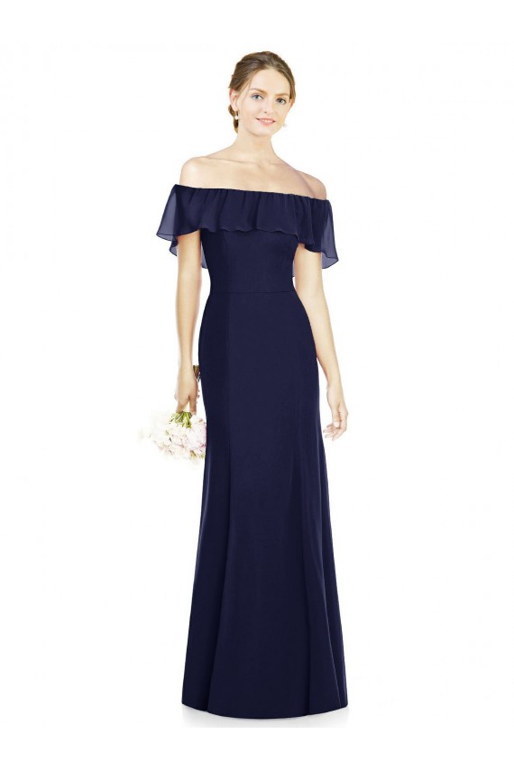 Dunkelmarine Trompete Off-Schulter Chiffon Lange Brautjungfernkleider Hersteller