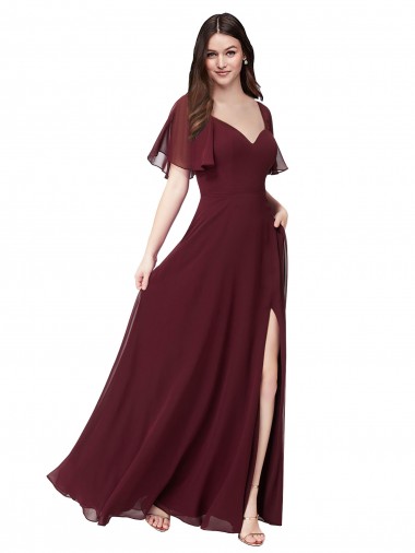 Dunkler Burgunder A-Linien Chiffon Lange Brautjungfernkleider Hersteller