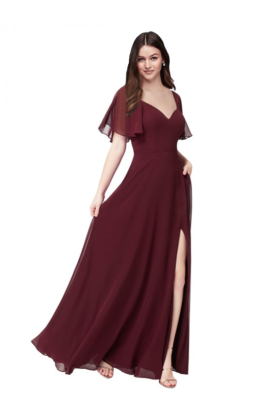 Dunkler Burgunder A-Linien Chiffon Lange Brautjungfernkleider Hersteller