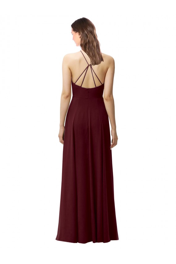 Dunkler Burgunder A-Linien Neckholder Stehkragen Ausschnitt Chiffon Lange Brautjungfernkleider Hersteller