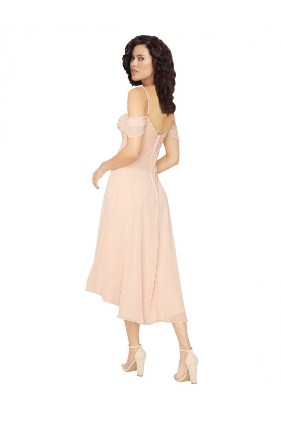 Eisrosa A-Linien Quadrat Ausschnitt Midi Chiffon Kurze Brautjungfernkleider Hersteller