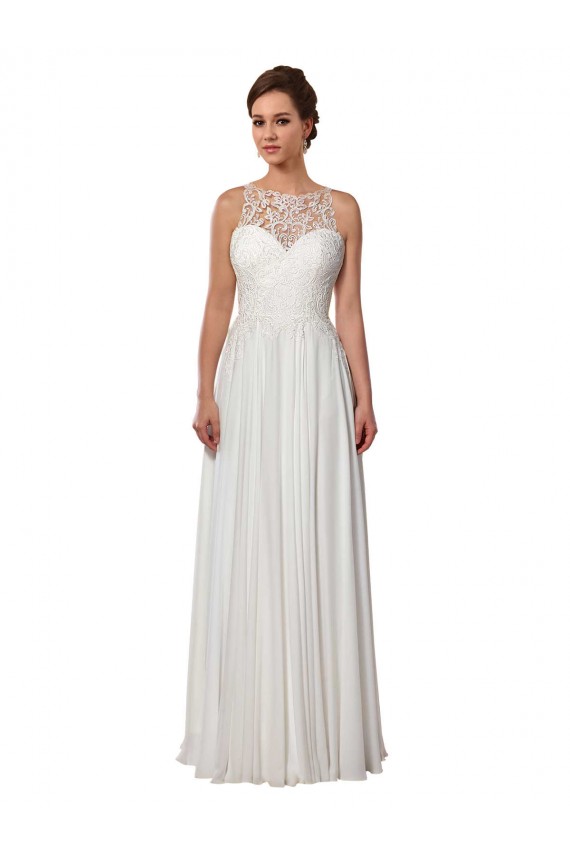 Elfenbein A-Linien Illusion Ausschnitt Sweep Zug Chiffon Boho Brautkleider Hersteller