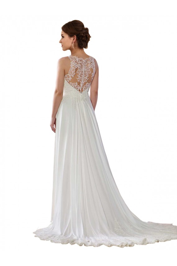 Elfenbein A-Linien Illusion Ausschnitt Sweep Zug Chiffon Boho Brautkleider Hersteller