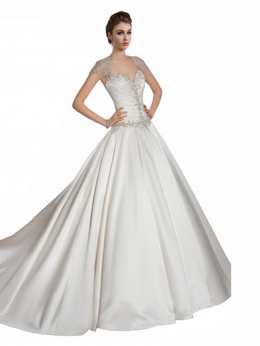 Elfenbein A-Linien Kapelle-schleppe Satin Brautkleider Hersteller
