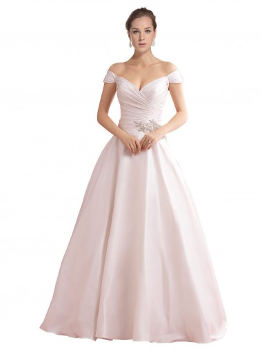 Elfenbein A-Linien Off-Schulter Kapelle-schleppe Satin Brautkleider Hersteller
