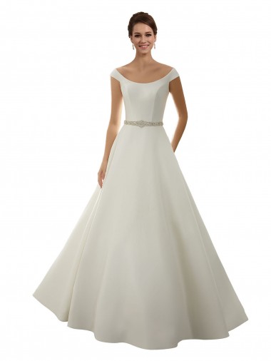 Elfenbein A-Linien Off-Schulter Kapelle-schleppe Satin Klassisch Brautkleider Hersteller