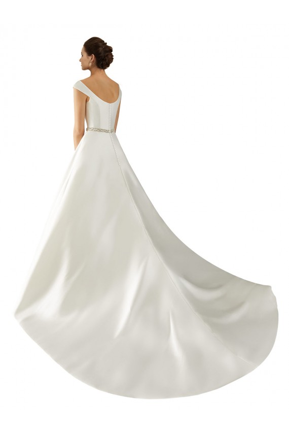 Elfenbein A-Linien Off-Schulter Kapelle-schleppe Satin Klassisch Brautkleider Hersteller