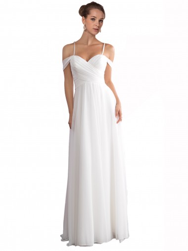 Elfenbein A-Linien Off-Schulter Sweep Zug Chiffon Strand Brautkleider Hersteller