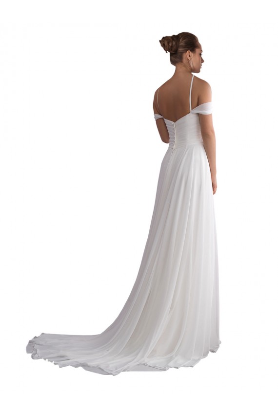 Elfenbein A-Linien Off-Schulter Sweep Zug Chiffon Strand Brautkleider Hersteller