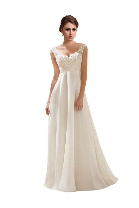 Elfenbein A-Linien V-Ausschnitt Sweep Zug Chiffon Spitze Brautkleider Hersteller