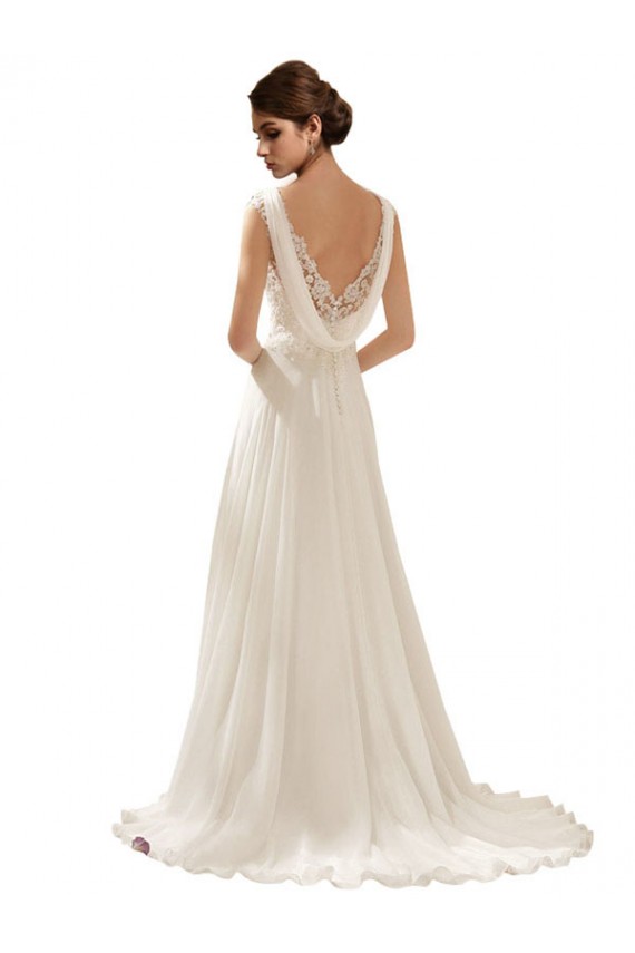 Elfenbein A-Linien V-Ausschnitt Sweep Zug Chiffon Spitze Brautkleider Hersteller