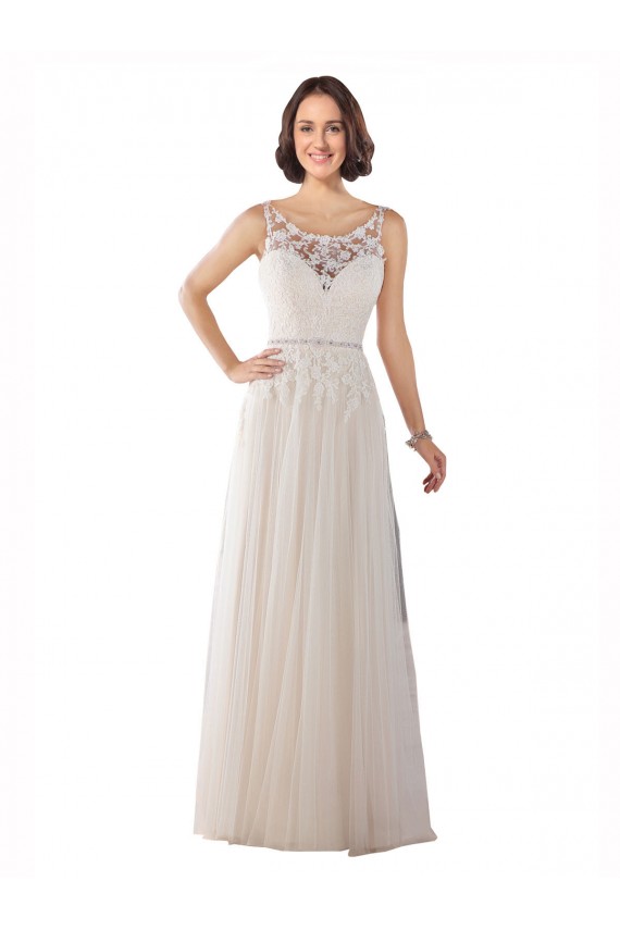 Elfenbein & Champagner A-Linien Illusion Ausschnitt Sweep Zug Tüll Boho Brautkleider Hersteller