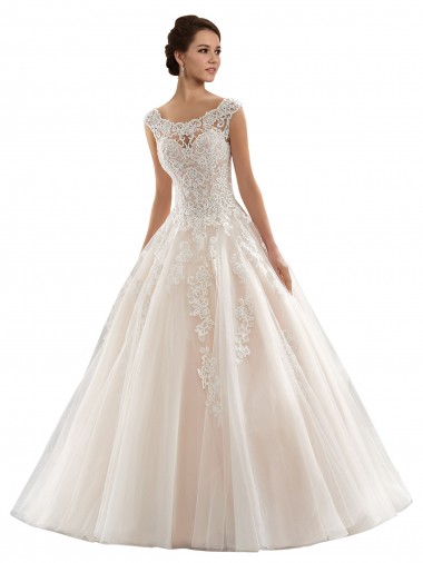 Elfenbein & Champagner Prinzessin Kapelle-schleppe Tüll Spitze Brautkleider Hersteller