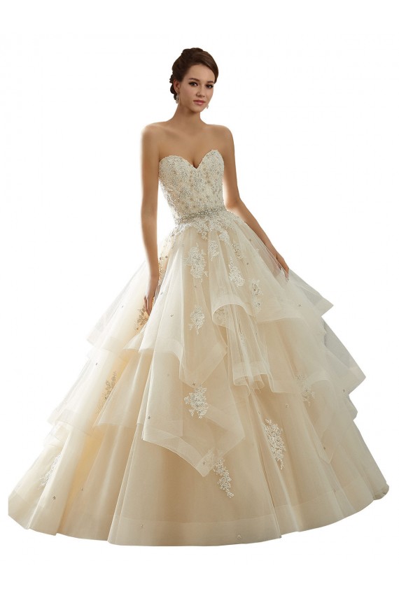 Elfenbein & Champagner Prinzessin Kapelle-schleppe Tüll Spitze Brautkleider Hersteller