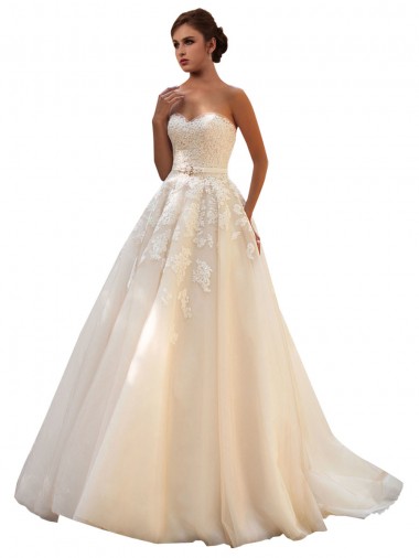 Elfenbein & Champagner Prinzessin Kapelle-schleppe Tüll Spitze Brautkleider Hersteller