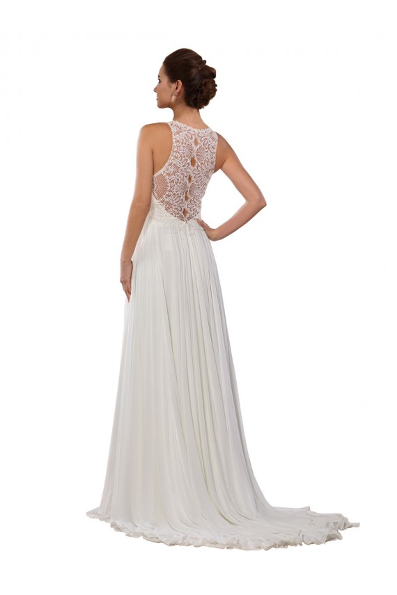 Elfenbein Etui Illusion Ausschnitt Kapelle-schleppe Chiffon Brautkleider Hersteller