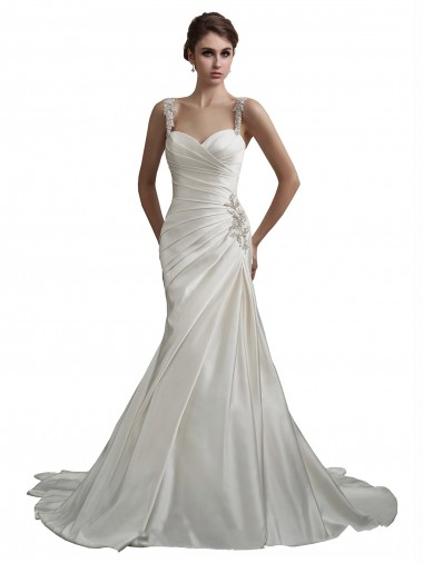 Elfenbein Meerjungfrau Kapelle-schleppe Satin Strand Brautkleider Hersteller