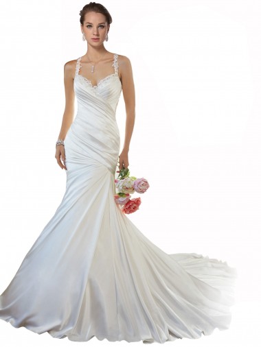 Elfenbein Meerjungfrau Kapelle-schleppe Satin Strand Brautkleider Hersteller