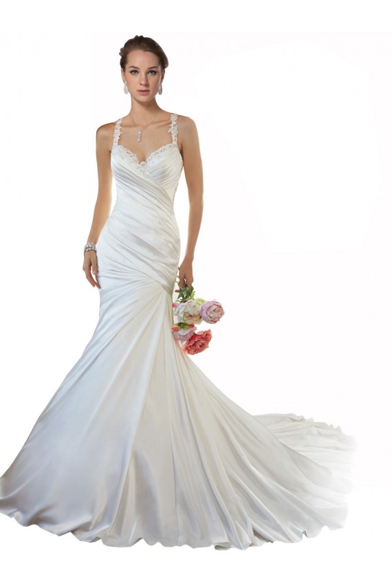 Elfenbein Meerjungfrau Kapelle-schleppe Satin Strand Brautkleider Hersteller