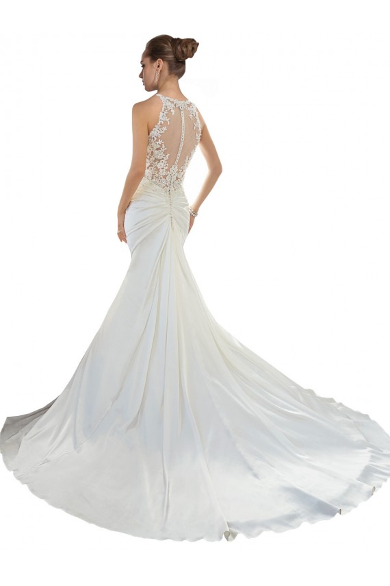 Elfenbein Meerjungfrau Kapelle-schleppe Satin Strand Brautkleider Hersteller